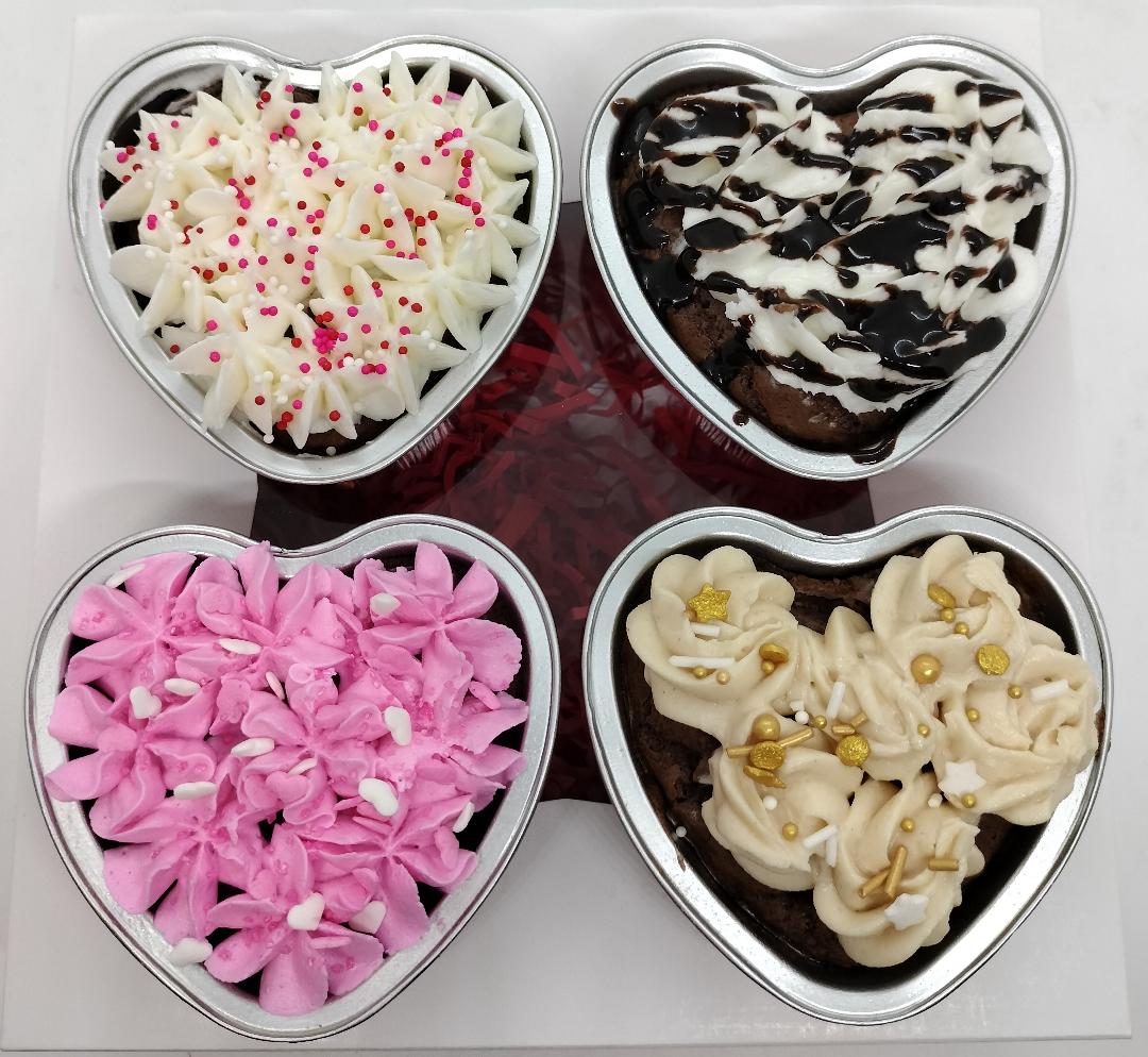 Individual Brownies or Cake in a Heart-Shaped Tin - 4-pack (local delivery or pick-up only)
